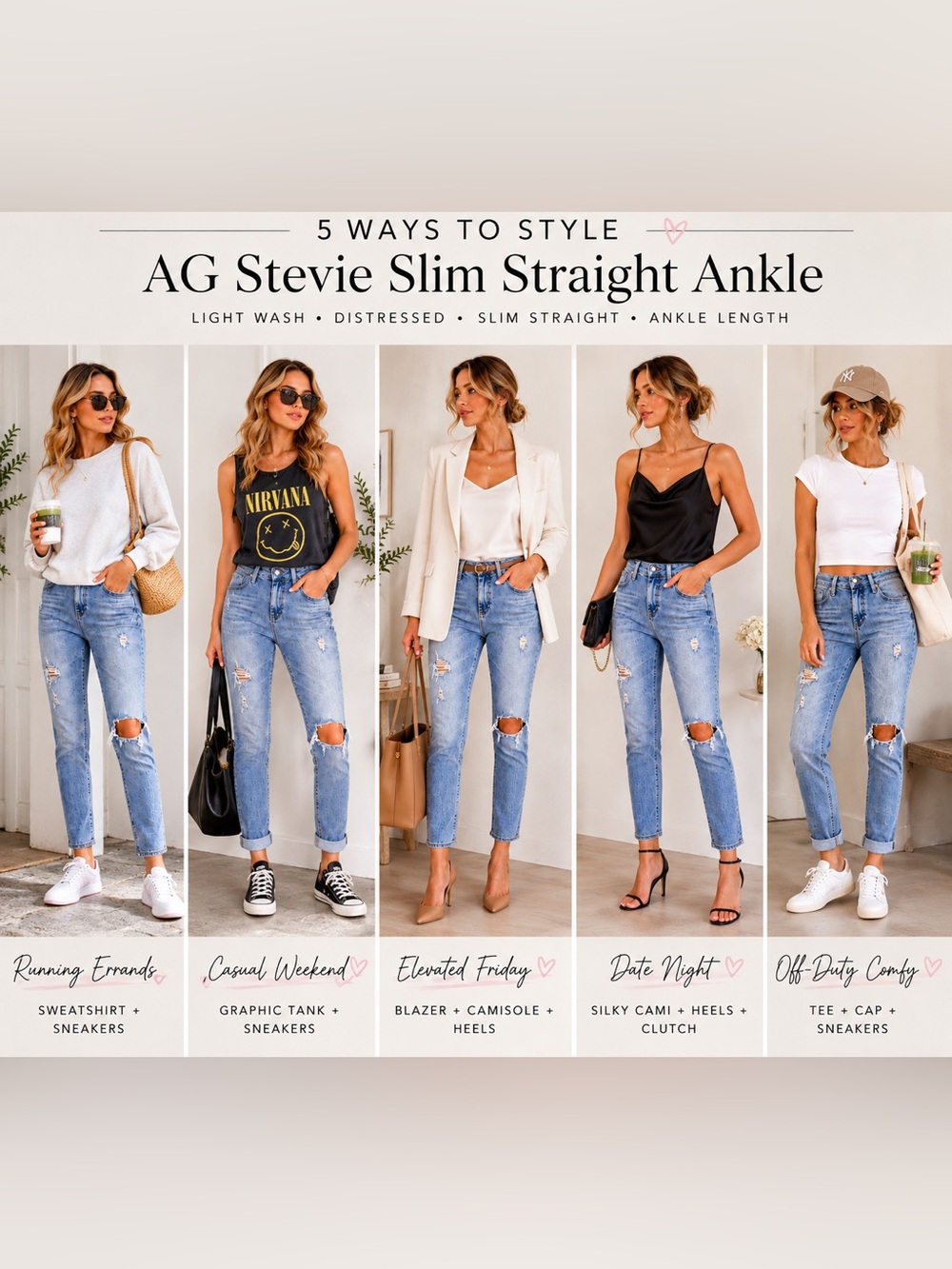 AG Straight Leg Jeans The Stevie Ankle Distressed Light Wash Size 27 - Picture 8 of 16